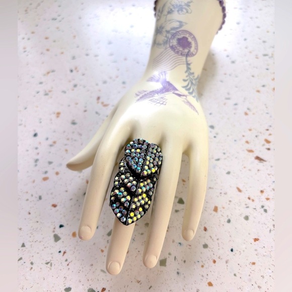 Gothic Victorian Heart Crystal Knuckle‎ Finger Ring - Picture 3 of 9